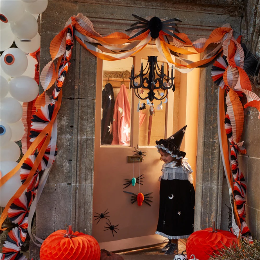Black & Orange Stripe Honeycomb Garland - Siyah & Turuncu Petekli Asılan Süs