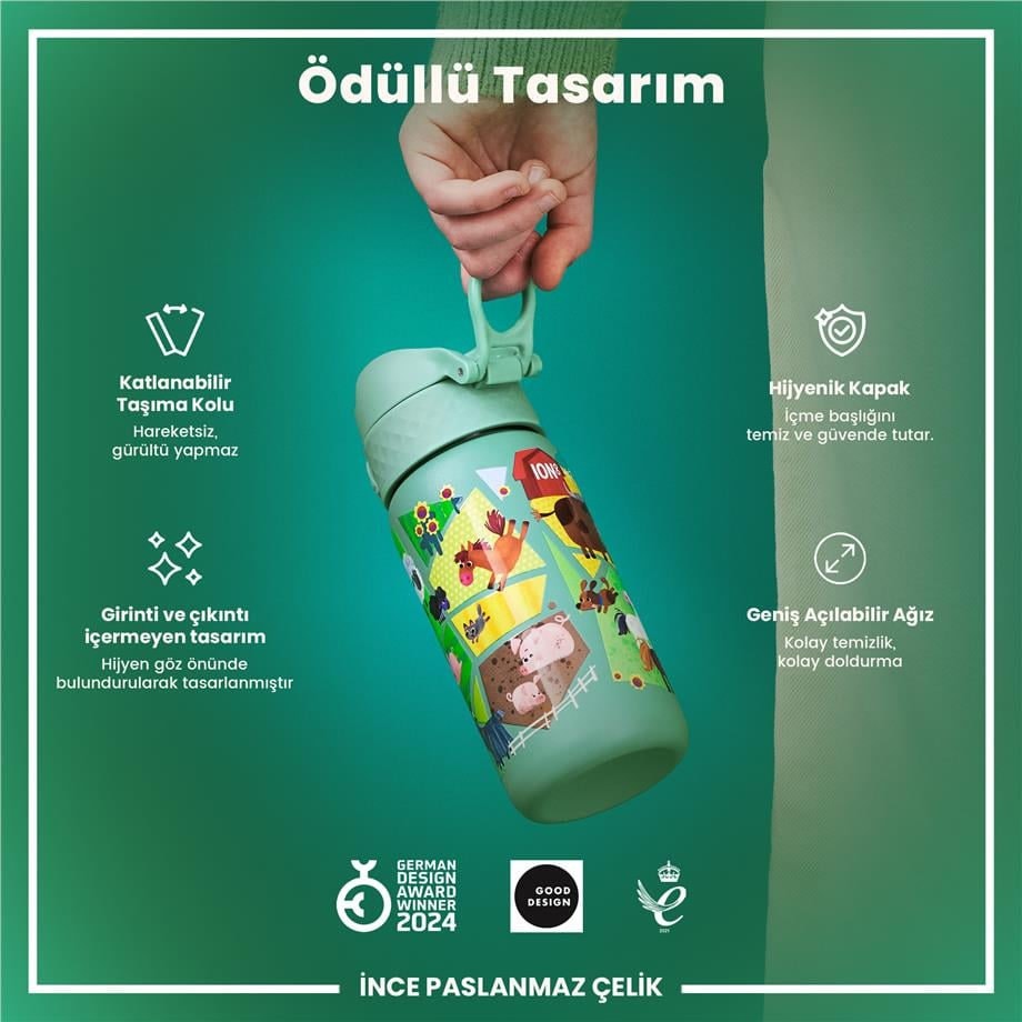 Paslanmaz Çelik Çocuk Suluk - Çiftlik Hayvanları - 400 ml - Sızdırmaz