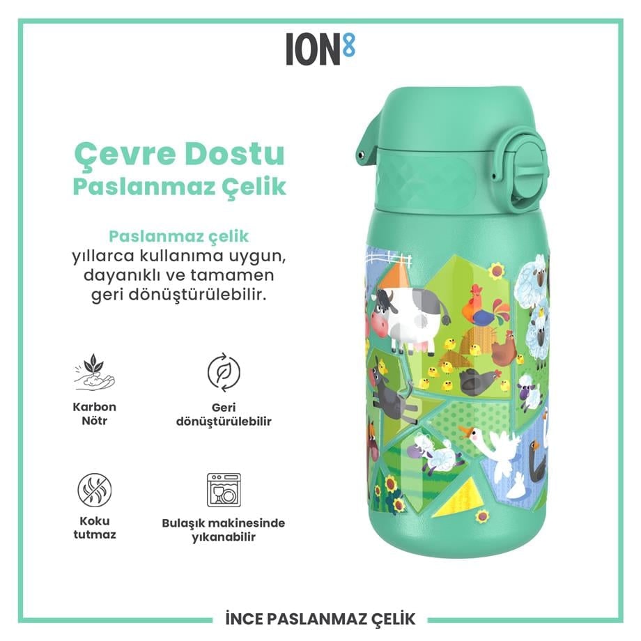 Paslanmaz Çelik Çocuk Suluk - Çiftlik Hayvanları - 400 ml - Sızdırmaz