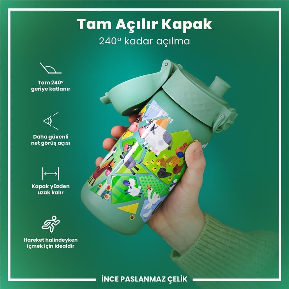 Paslanmaz Çelik Çocuk Suluk - Çiftlik Hayvanları - 400 ml - Sızdırmaz
