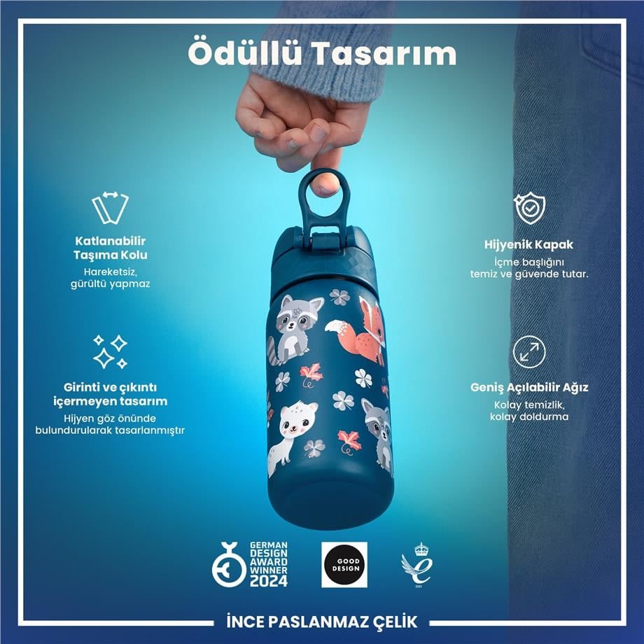 Paslanmaz Çelik Çocuk Suluk - Orman Hayvanları - 400 ml - Sızdırmaz