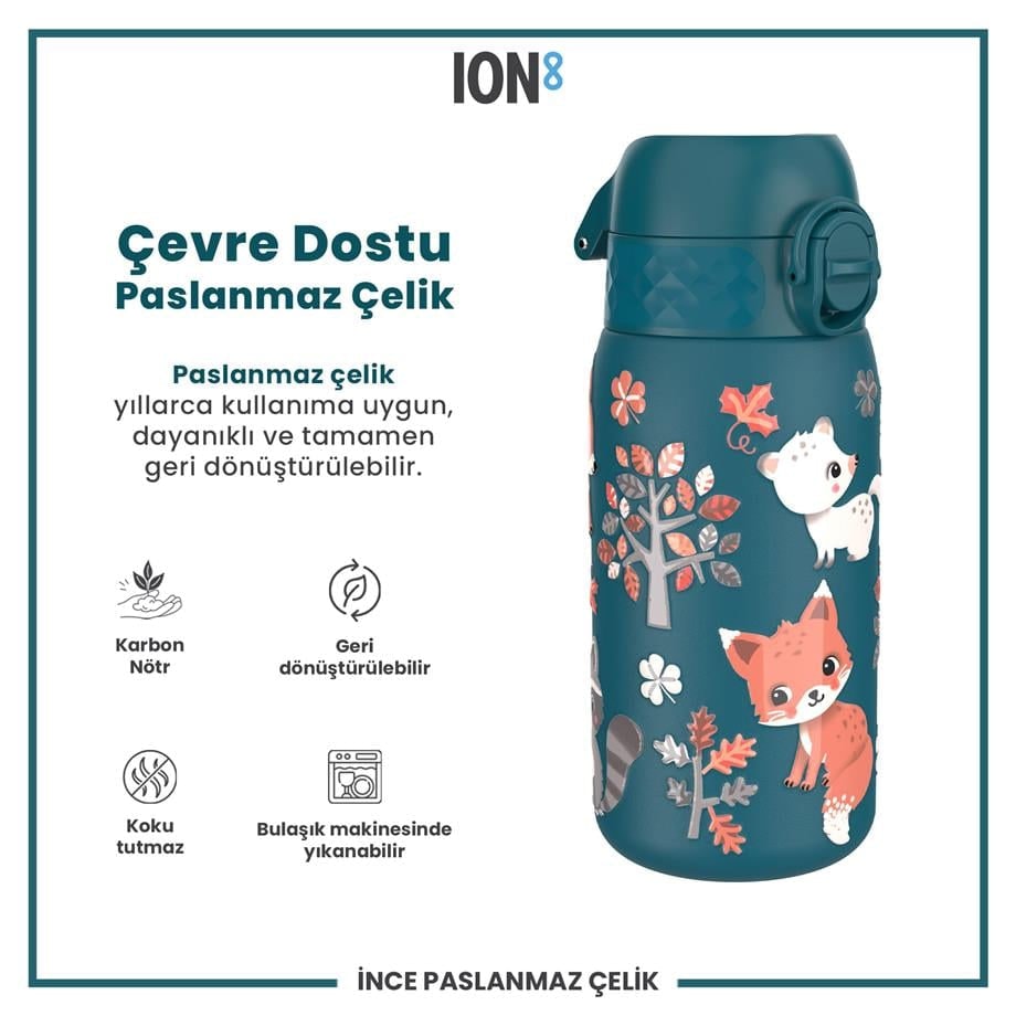 Paslanmaz Çelik Çocuk Suluk - Orman Hayvanları - 400 ml - Sızdırmaz