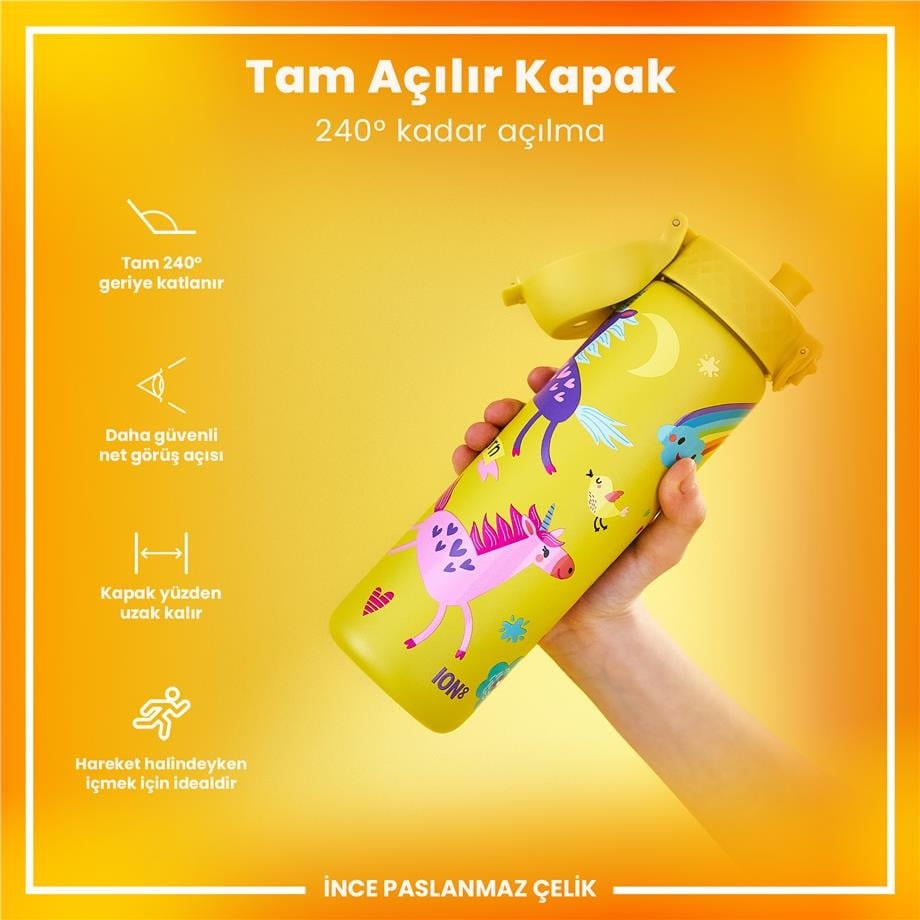 Paslanmaz Çelik İnce Suluk - Sarı Unicorn - 600 ml - Sızdırmaz