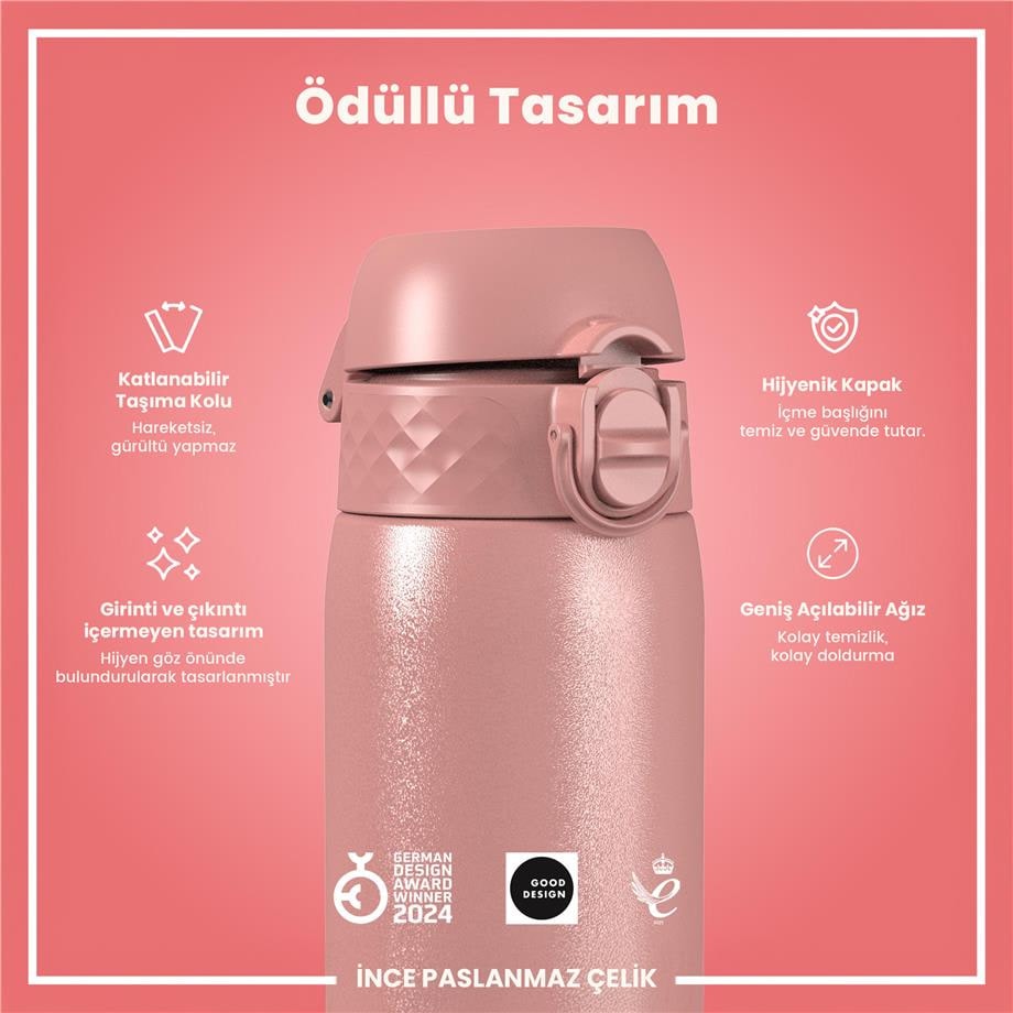 Paslanmaz Çelik İnce Suluk - Gül Pembe - 600 ml - Sızdırmaz