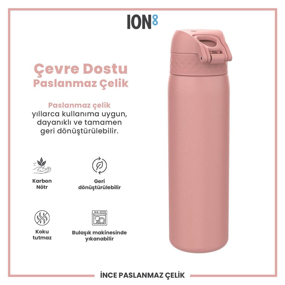 Paslanmaz Çelik İnce Suluk - Gül Pembe - 600 ml - Sızdırmaz