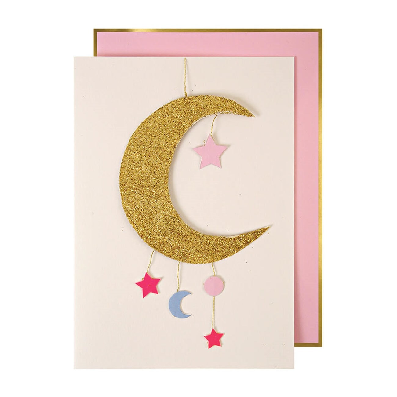 Baby Moon Mobile Card - Ay & Yıldız Tebrik Kartı - Pembe