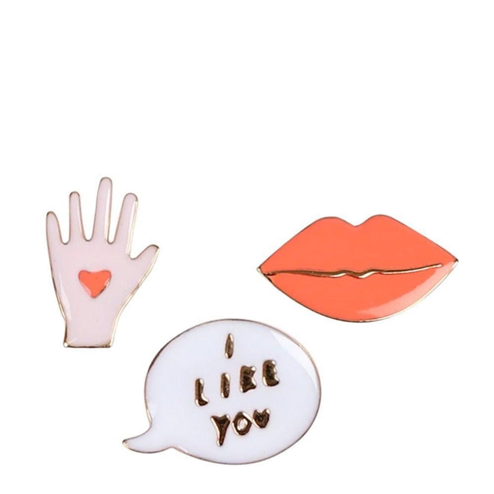 Lips, Hand & Bubble Enamel Pins - Dudak & El & I Like You Broşlar
