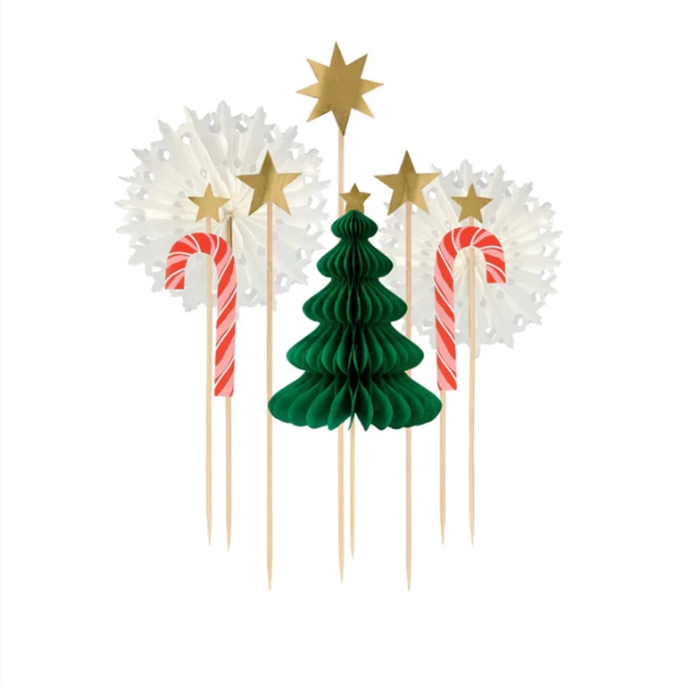 Christmas Honeycomb Cake Topper Set - Petekli Yeni Yıl Pasta Süsü Seti - 10 parça