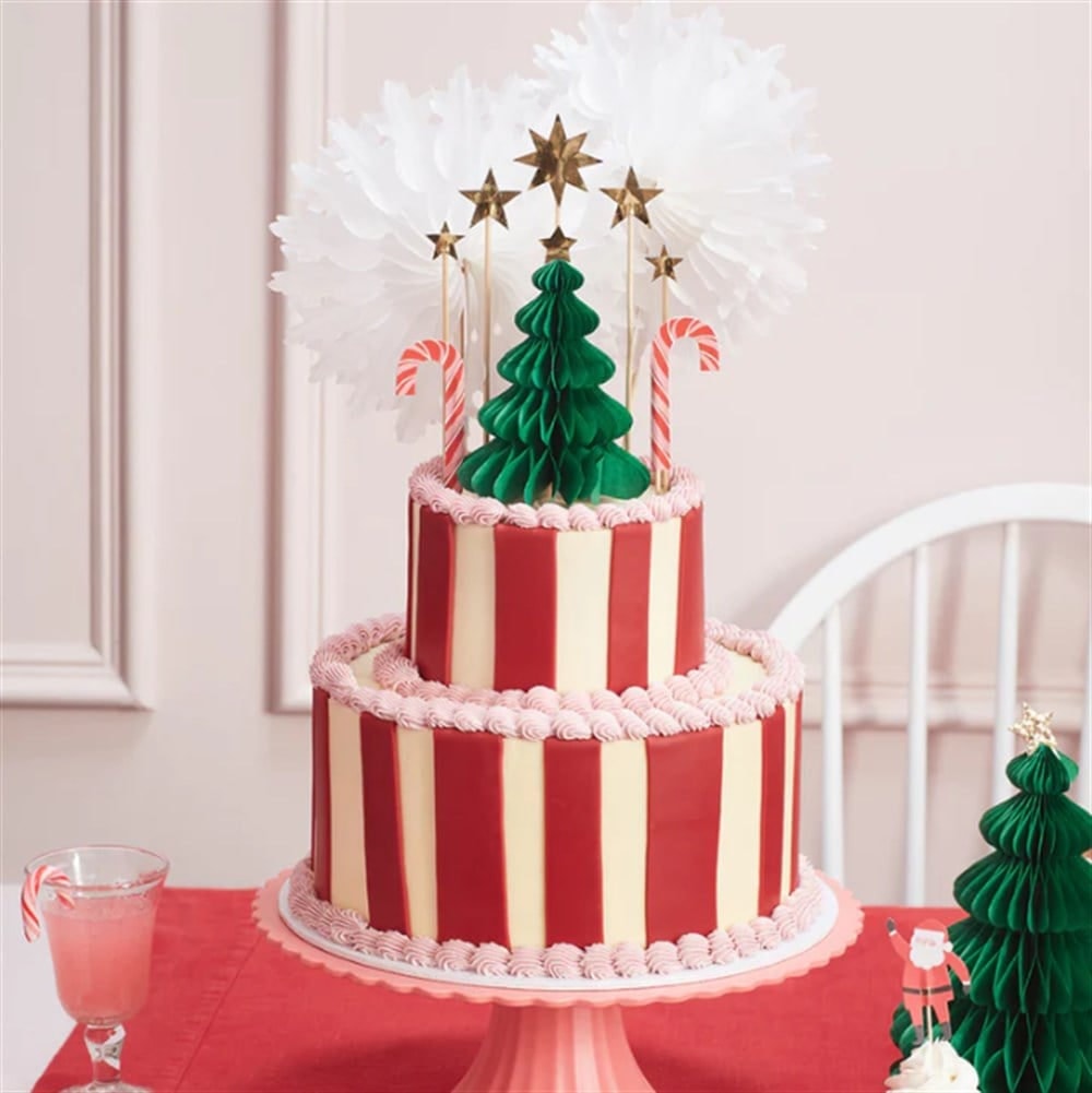 Christmas Honeycomb Cake Topper Set - Petekli Yeni Yıl Pasta Süsü Seti - 10 parça