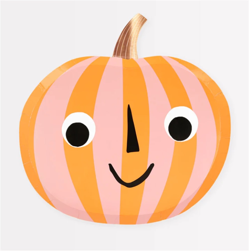 Pink & Orange Stripy Pumpkin Plates - Pembe & Turuncu Çizgili Balkabağı Tabaklar (8'li)