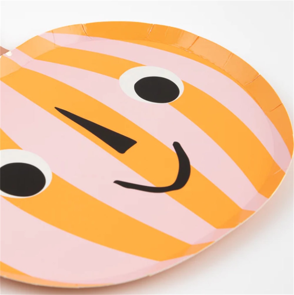 Pink & Orange Stripy Pumpkin Plates - Pembe & Turuncu Çizgili Balkabağı Tabaklar (8'li)
