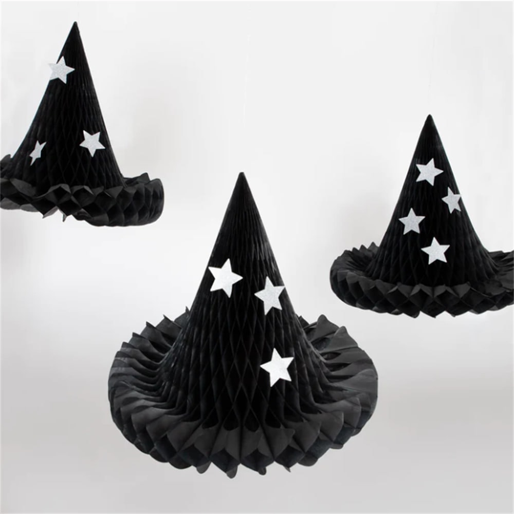 Hanging Honeycomb Witch Hat Decorations - Cadı Şapka Dekorları (3'lü)