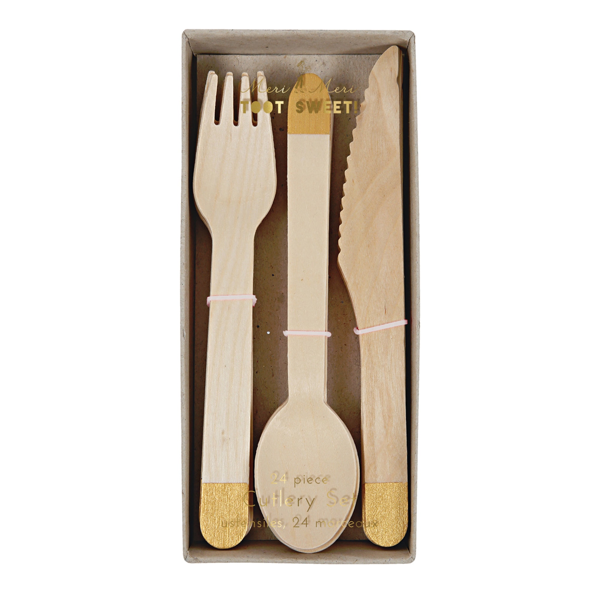 Gold Wooden Cutlery Set - Altın Rengi Tahta Çatal-Kaşık-Bıçak Set