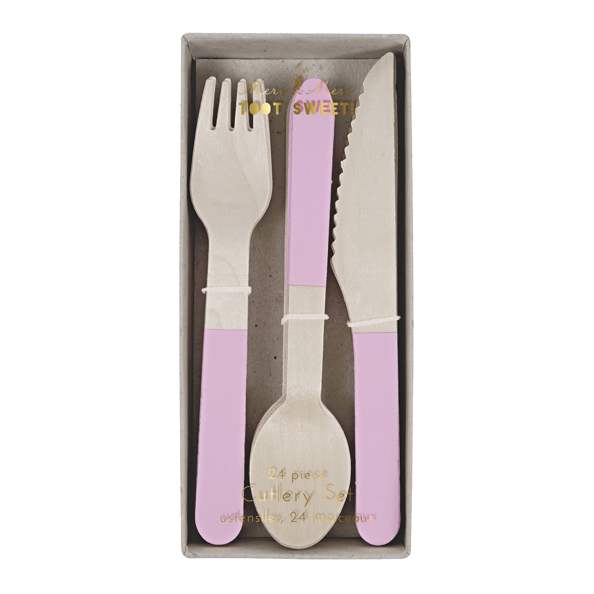 Pink Wooden Cutlery Set - Pembe Tahta Çatal-Kaşık-Bıçak Set