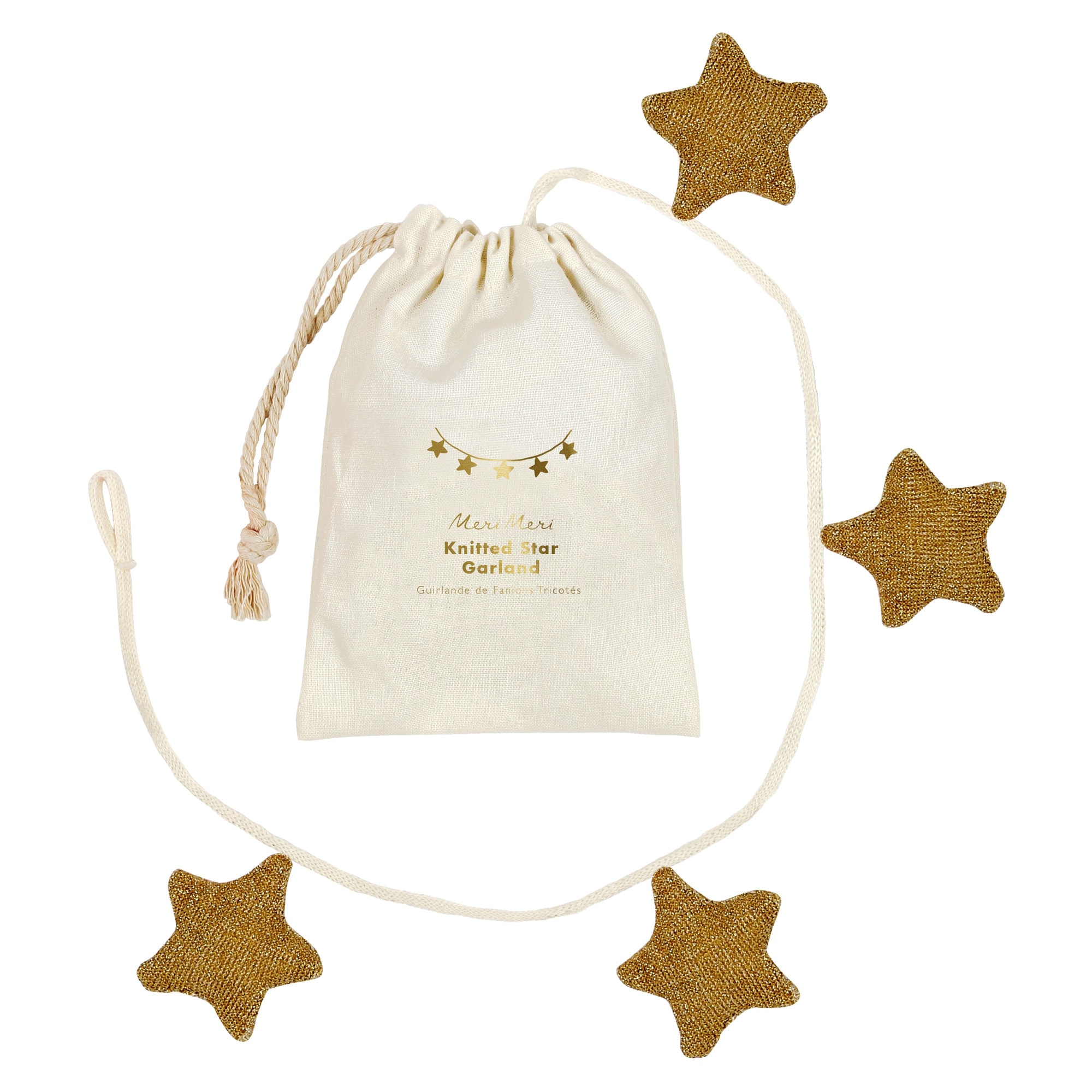 Gold Knitted Star Garland - Altın Yıldızlı Asılan Süs