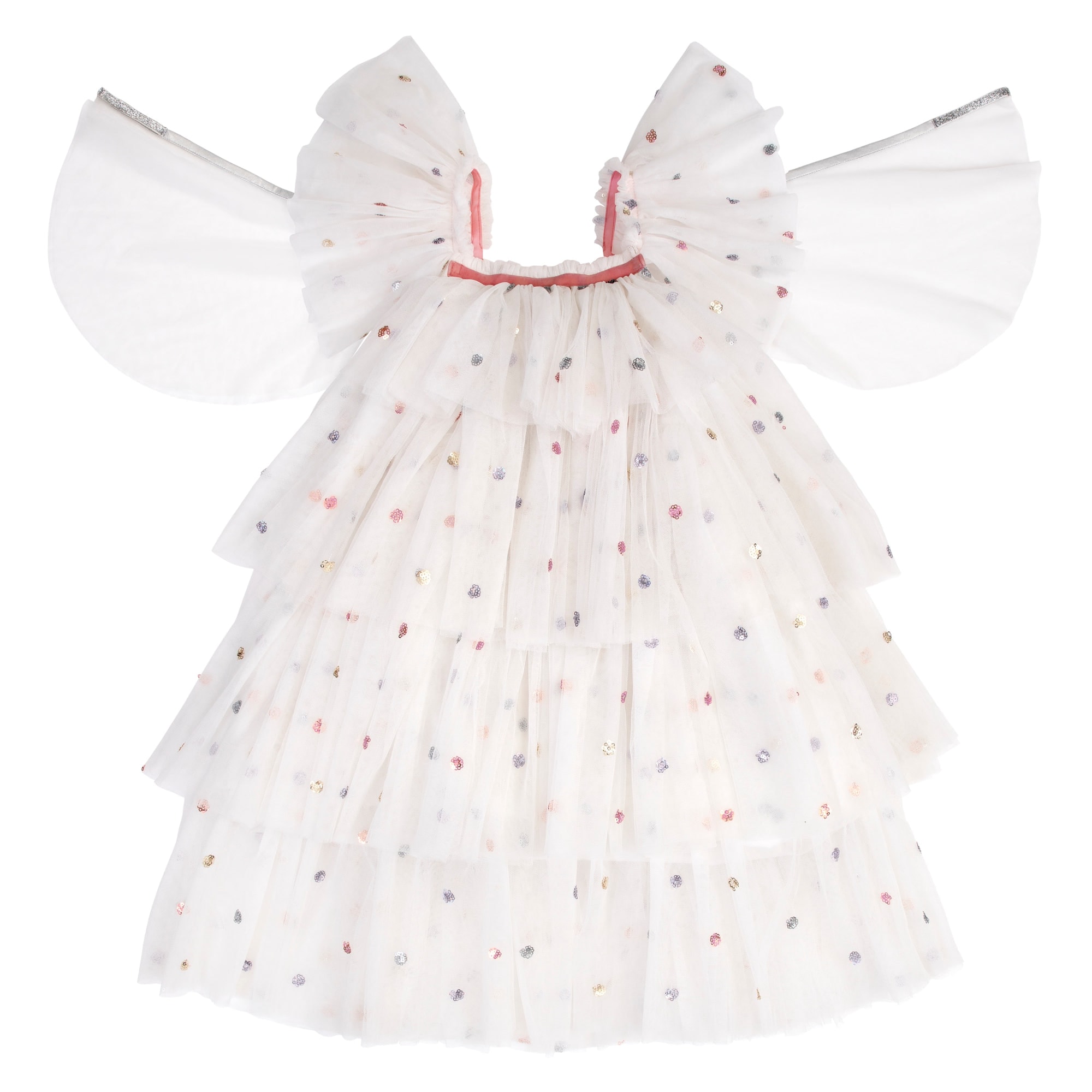 Sequin Tulle Angel Costume - 3 - 4 Years - Payetli Beyaz Elbise - 3-4 Yaş