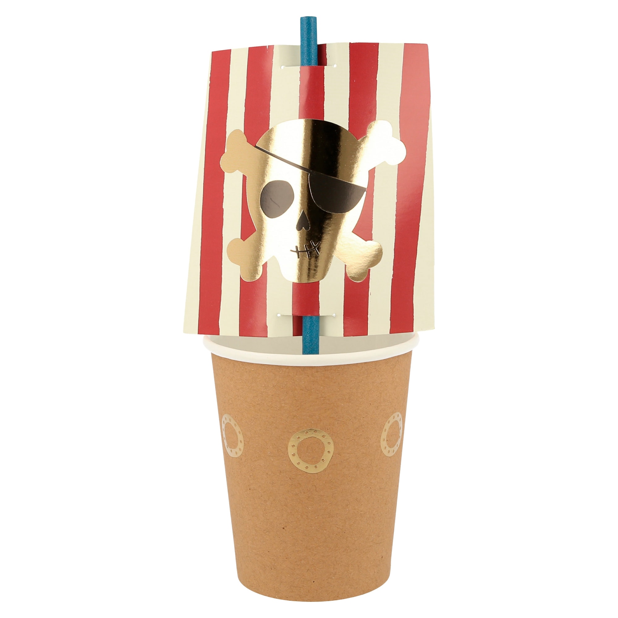 Pirate Cup Set - Korsan Bardak ve Pipet Seti - 8'li