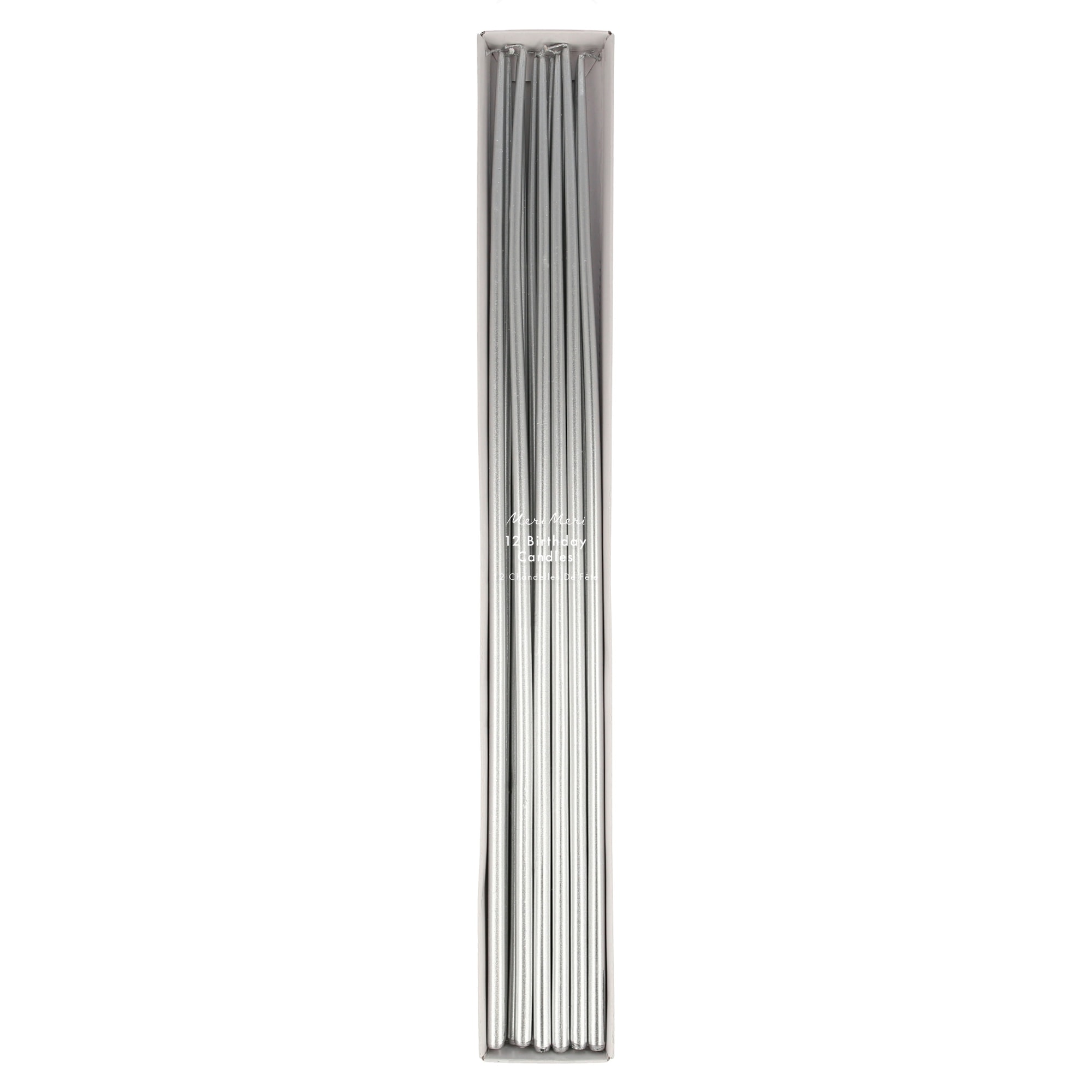 Silver Tall Tapered Candles - Gümüş Uzun Mumlar - 12'li