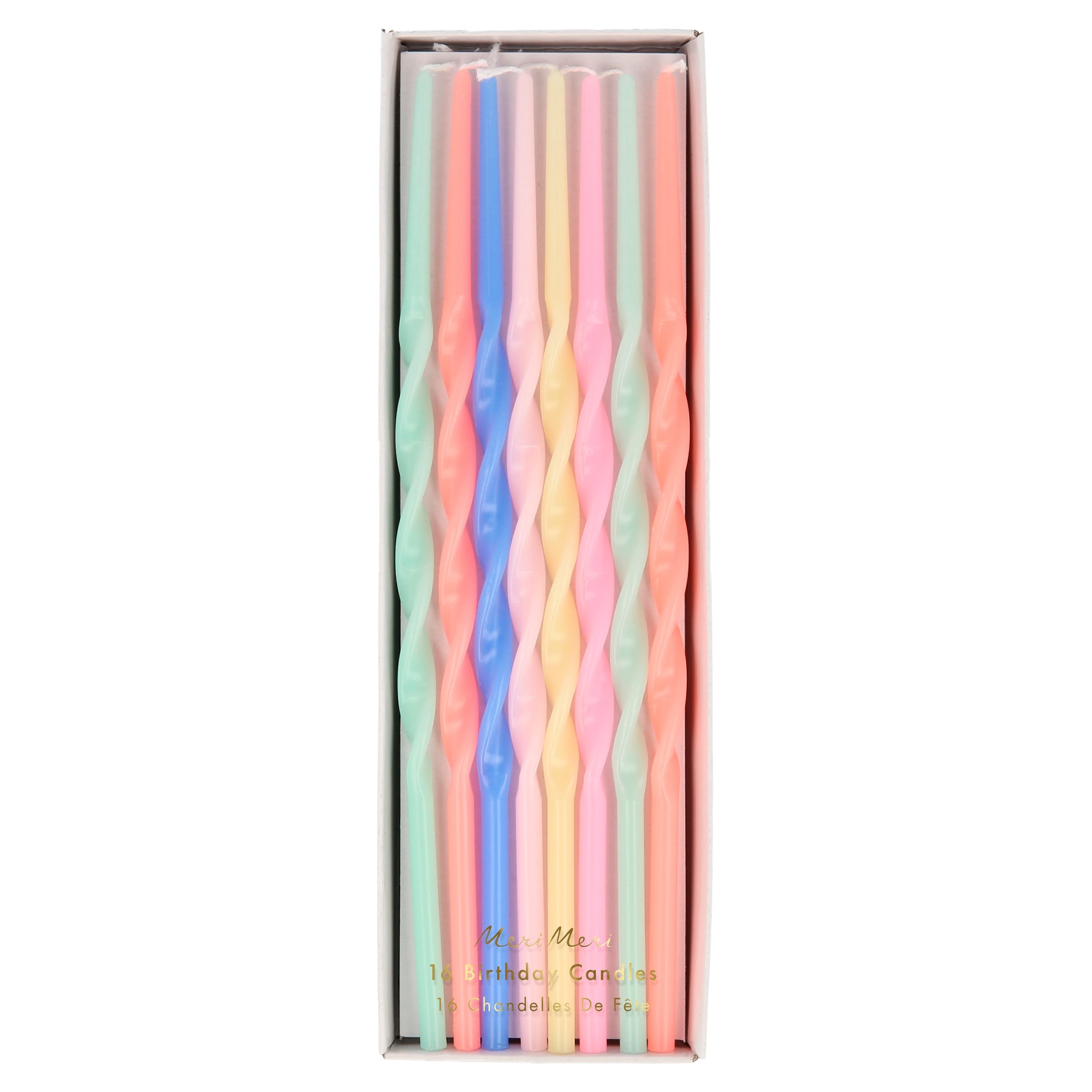 Mixed Twisted Long Candles - Renkli Kıvrımlı Uzun Mumlar - 16'lı