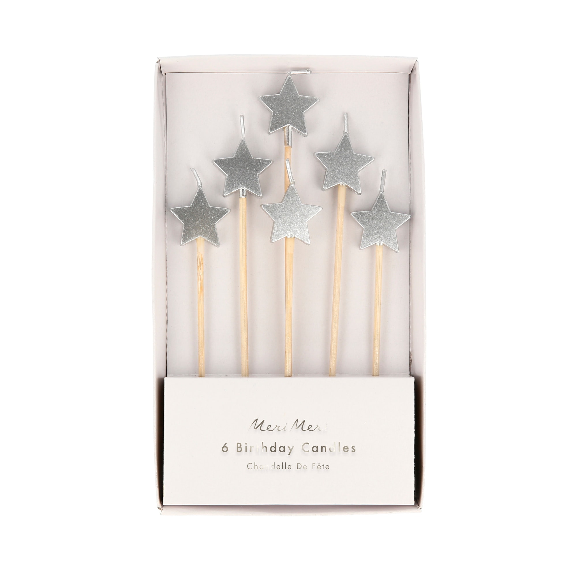 Silver Star Candles - Gümüş Yıldız Mumlar - 6'lı
