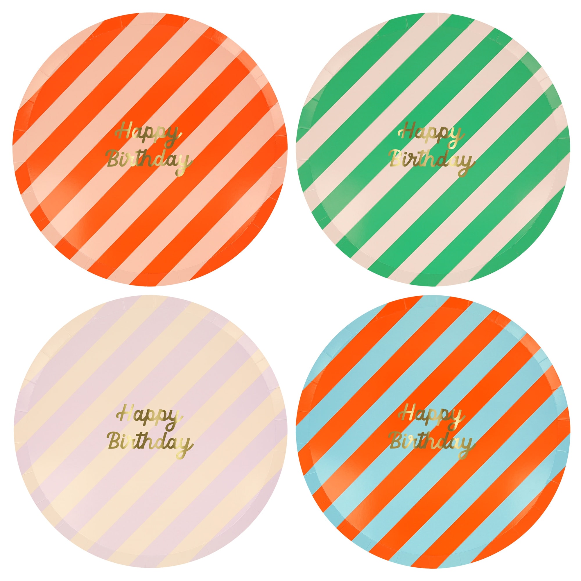 Stripe Happy Birthday Dinner Plates - Çizgili Happy Birthday Tabaklar (L) (x8)