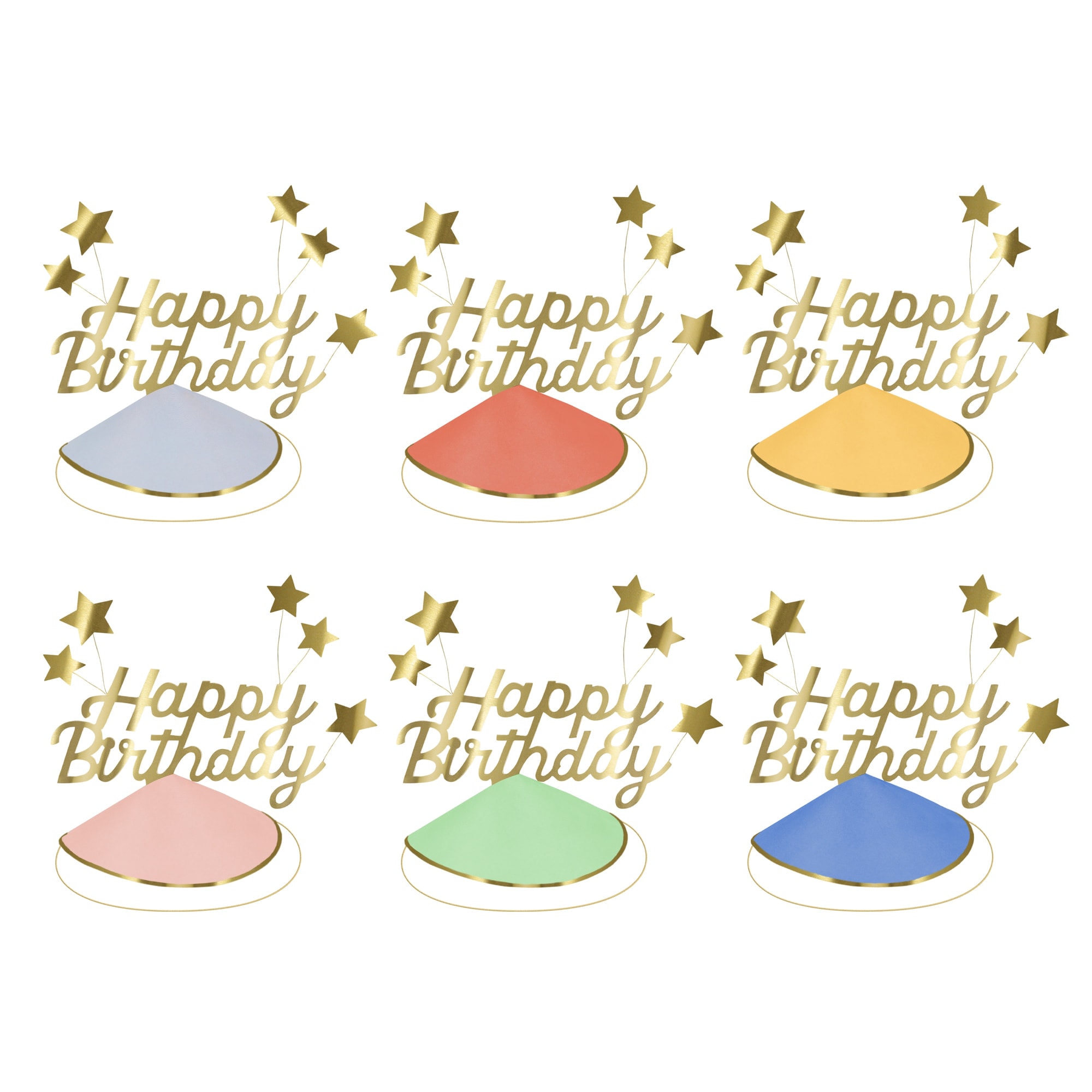 Happy Birthday & Stars Party Hats(FOIL) - Happy Birthday & Yıldızlar Parti Şapkaları (6'lı)