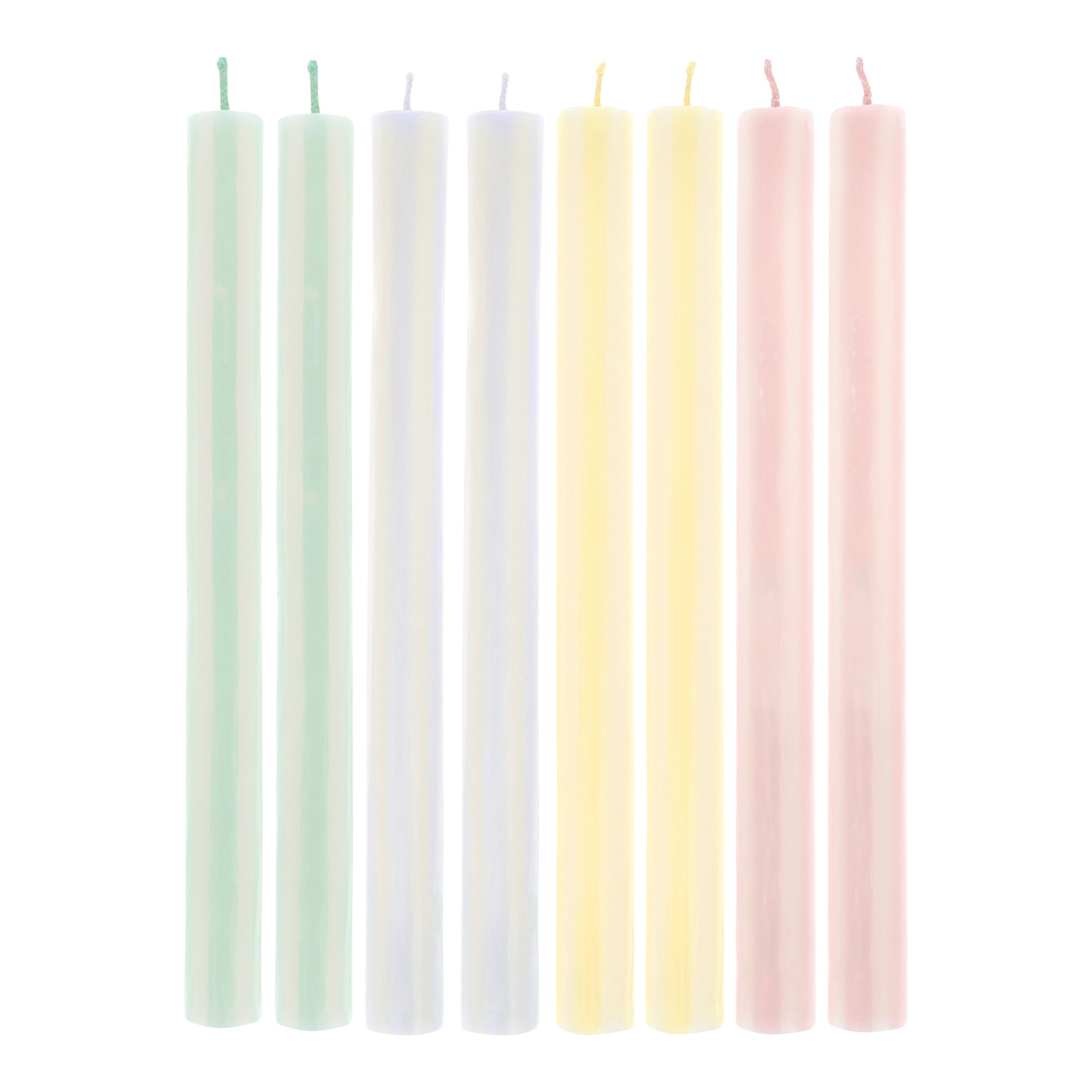 Pastel Çizgili Sofra Mumları - 8 Adet