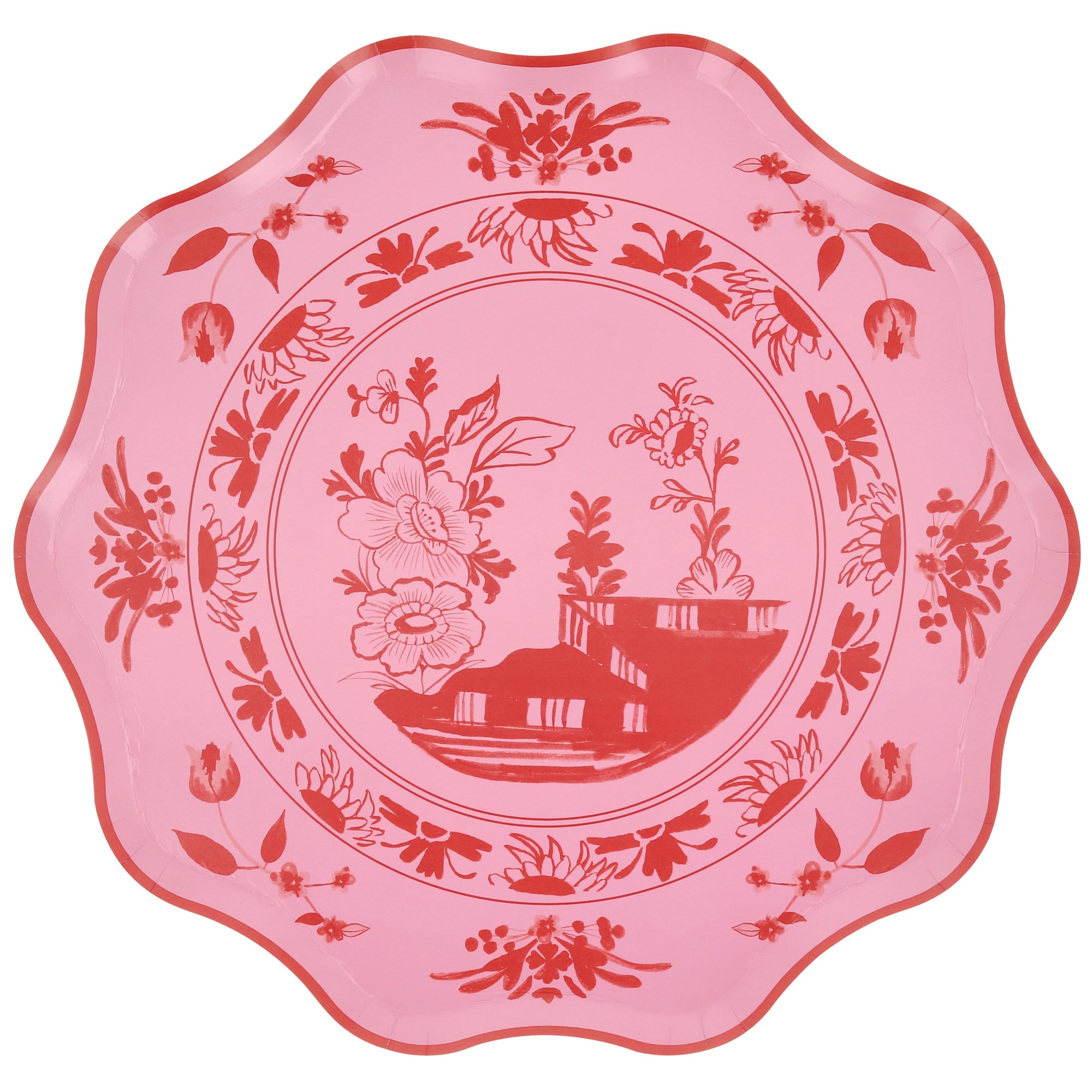 Pembe Vintage Botanik Desenli Tabaklar - L - 8 Adet