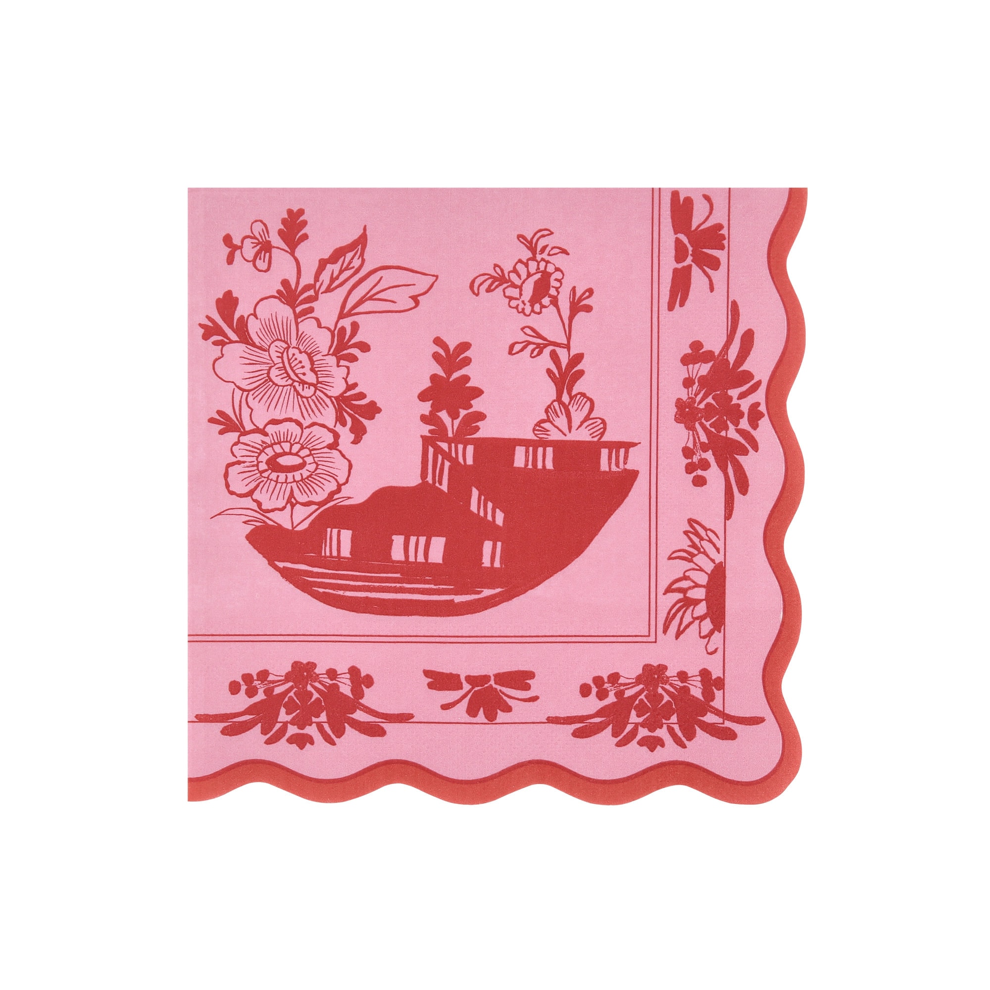 Pembe Vintage Botanik Peçete - L - 16 Adet