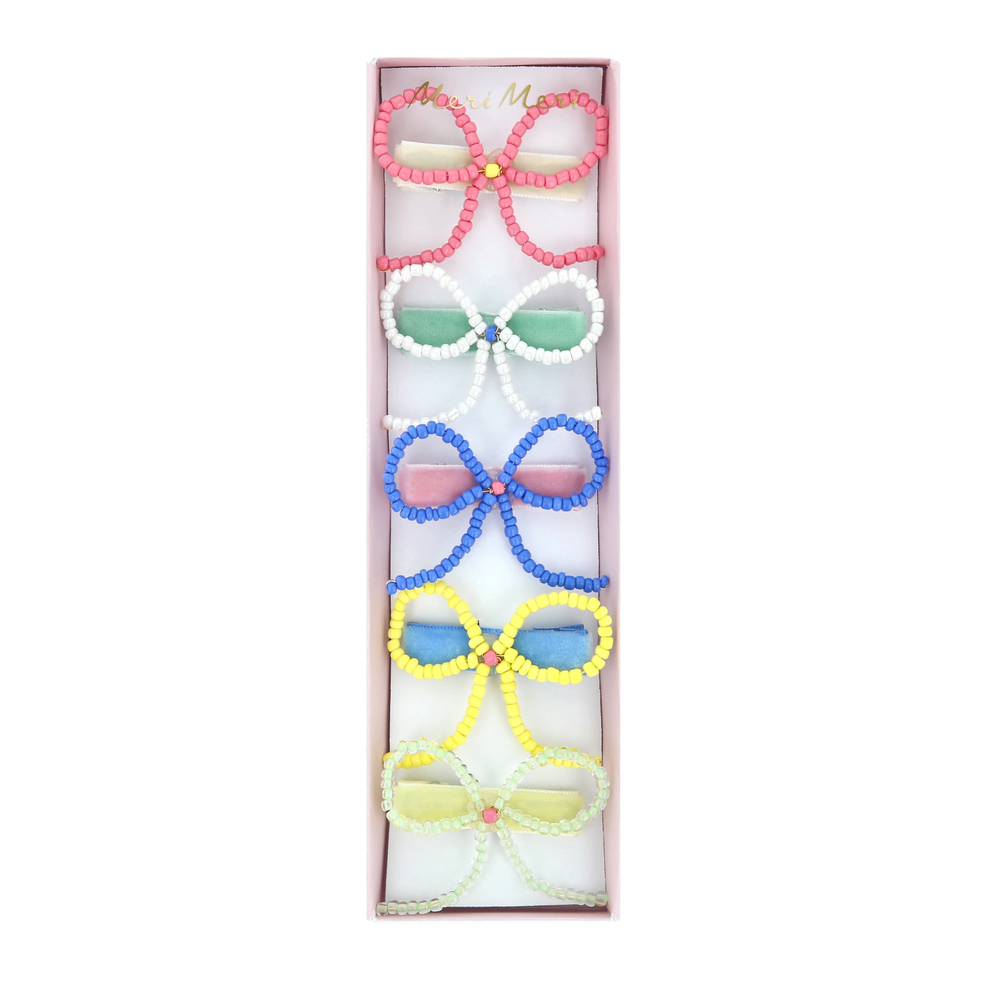 Beaded Bow Hair Clips - Boncuklu Fiyonklu Saç Tokaları - 5 Adet
