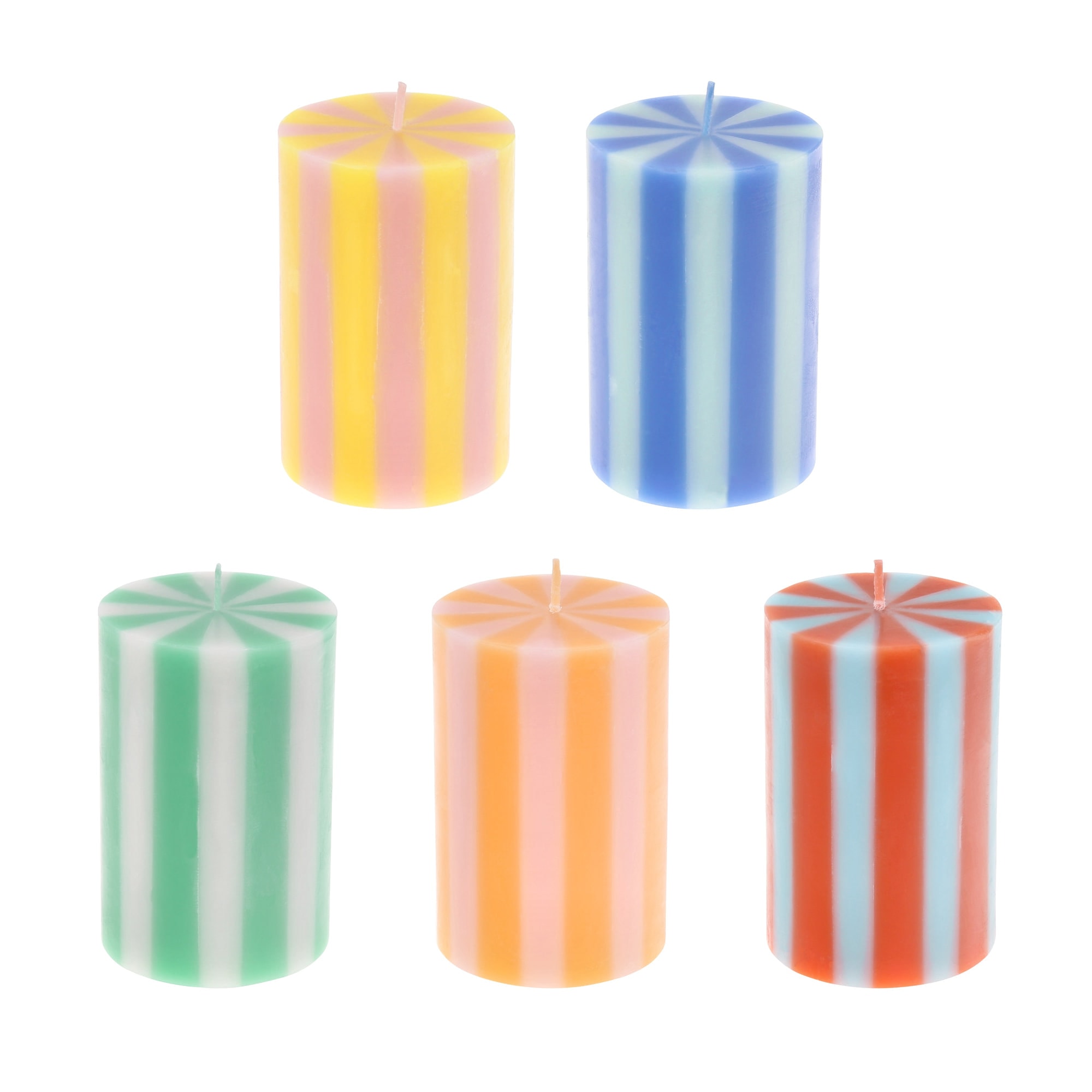 Bright Striped Pillar Candles - Parlak Çizgili Sütun Mumlar - 5 Adet