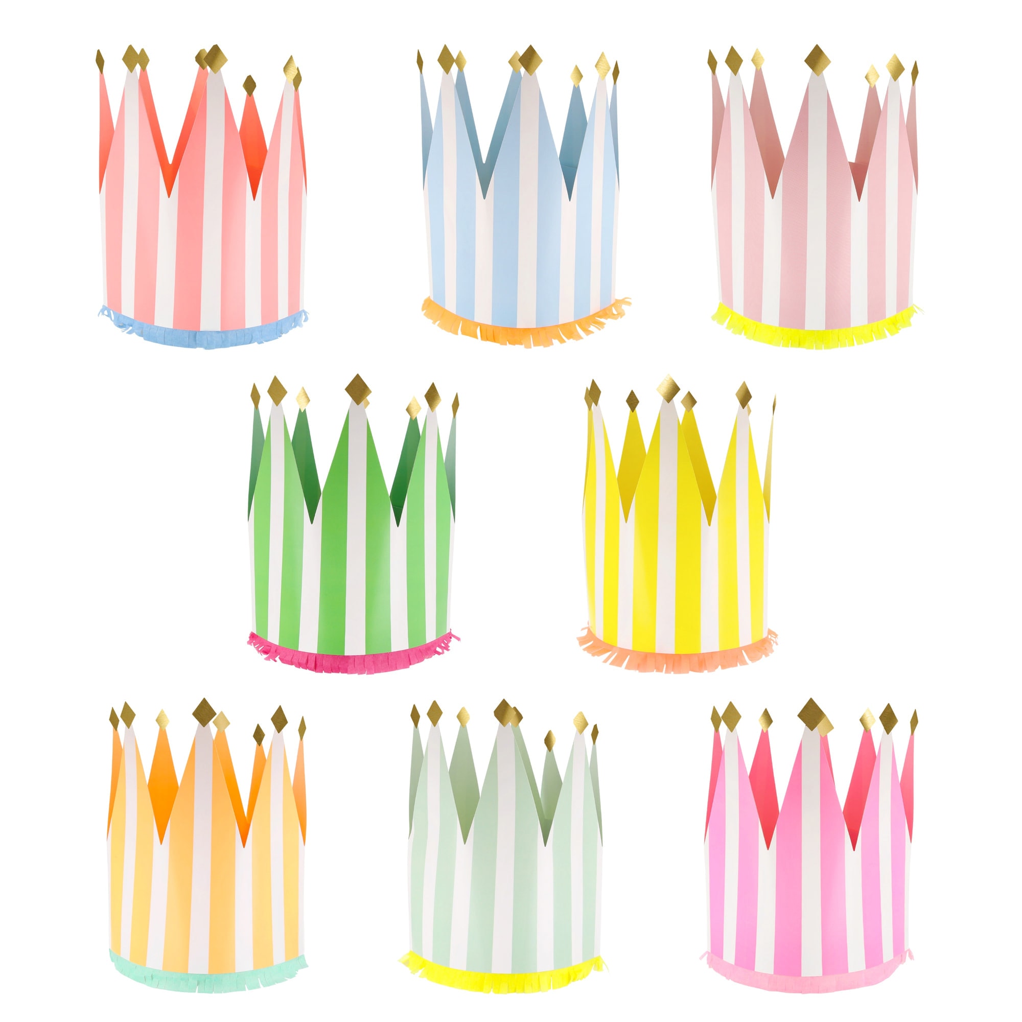 Striped Party Crowns - Çizgili Parti Taçları - 8 Adet