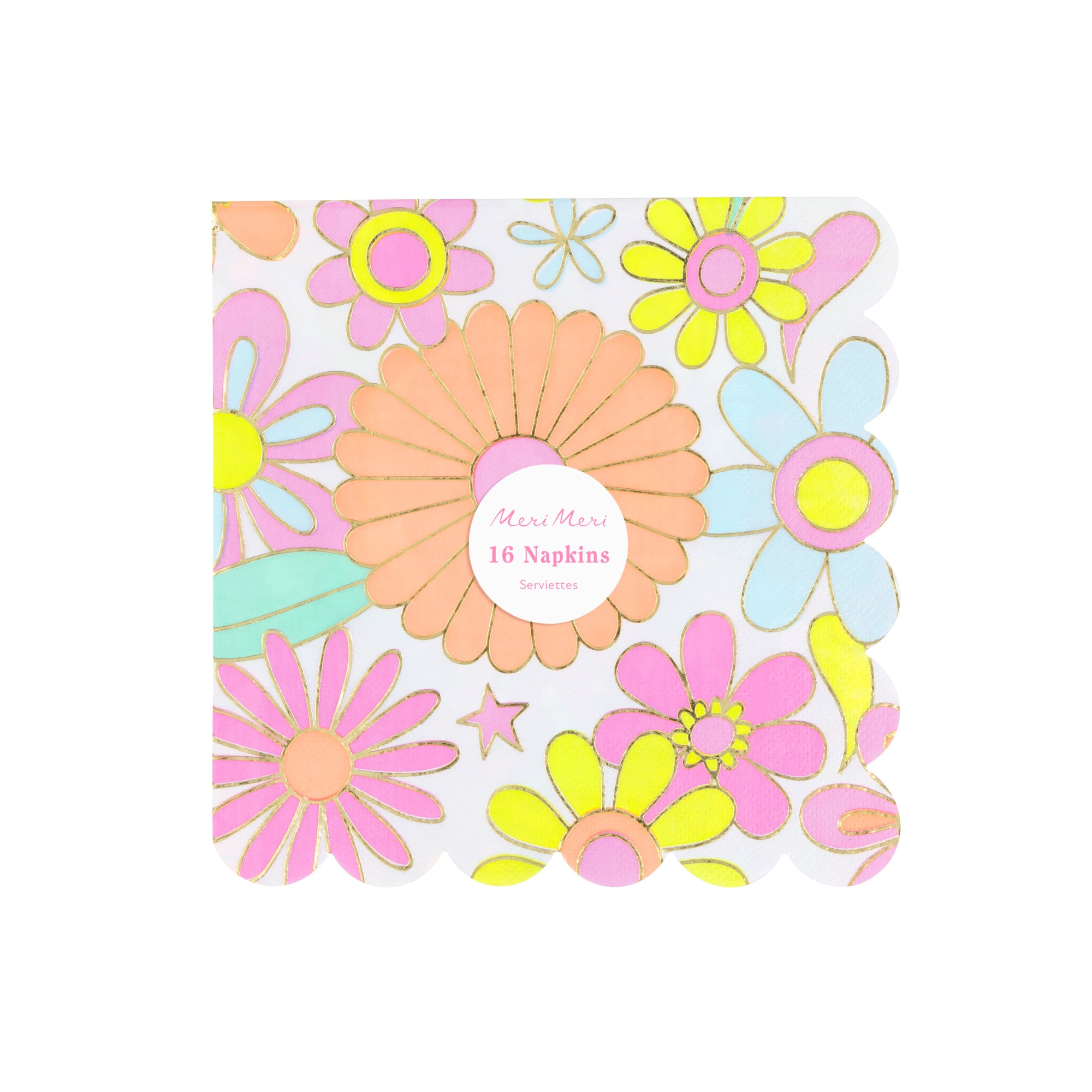 Flower Power Large Napkins - Flower Power Büyük Peçeteler - L - 16 Adet