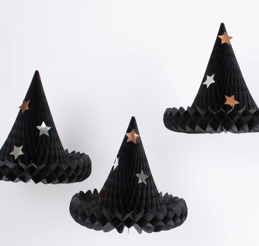 Honeycomb Witch Hat Decorations - Cadı Şapkası Asılan Süsler (3'lü)