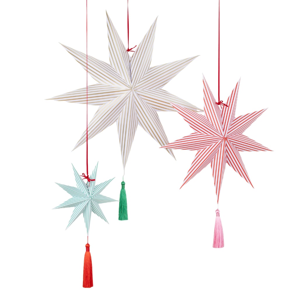 Şeritli Yıldız Asılan Süsler - 3 Adet