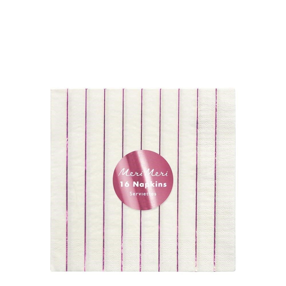 Metallic Pink Stripe Napkins - Metalik Pembe Çizgili Peçete - S