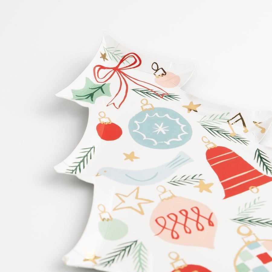 Patterned Christmas Tree Plates - Yeni Yıl Ağacı Şekilli Tabaklar - 8'li