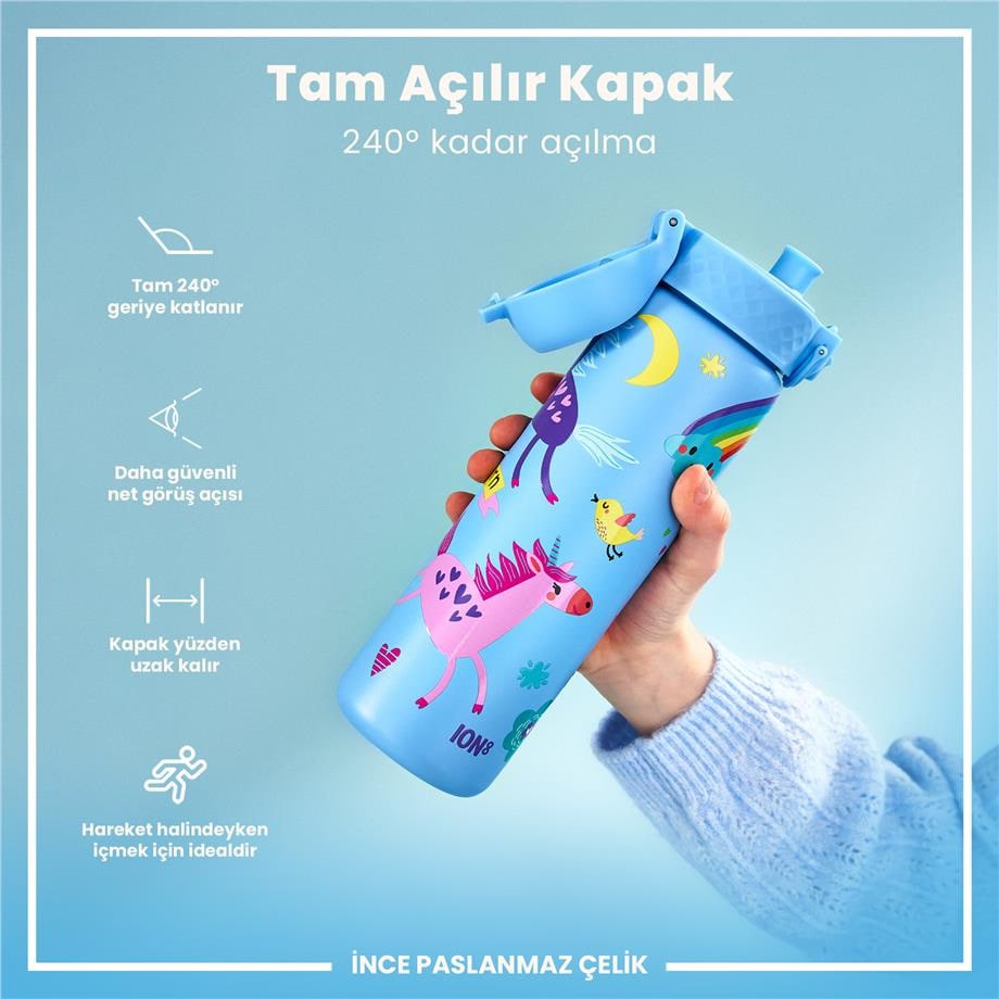 Paslanmaz Çelik İnce Suluk - Mavi Unicorn - 600 ml - Sızdırmaz
