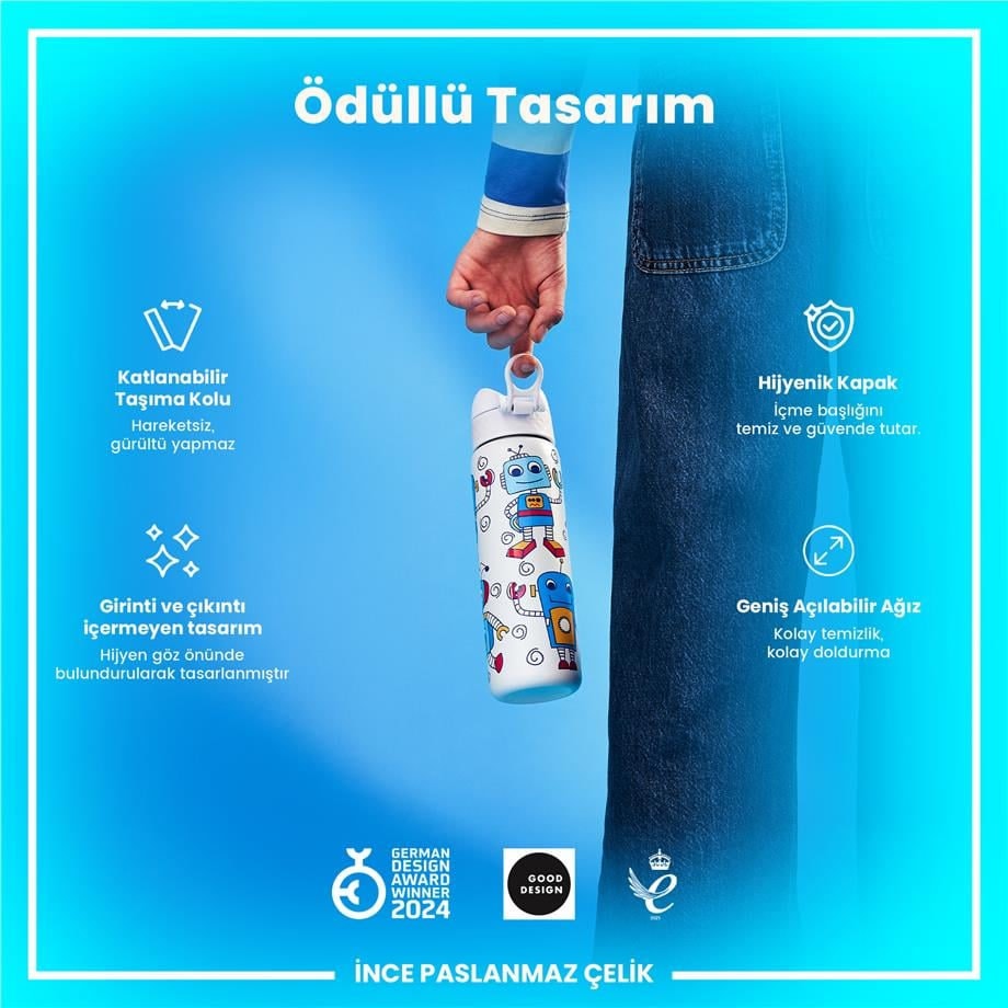 Paslanmaz Çelik İnce Suluk - Robotlar - 600 ml - Sızdırmaz