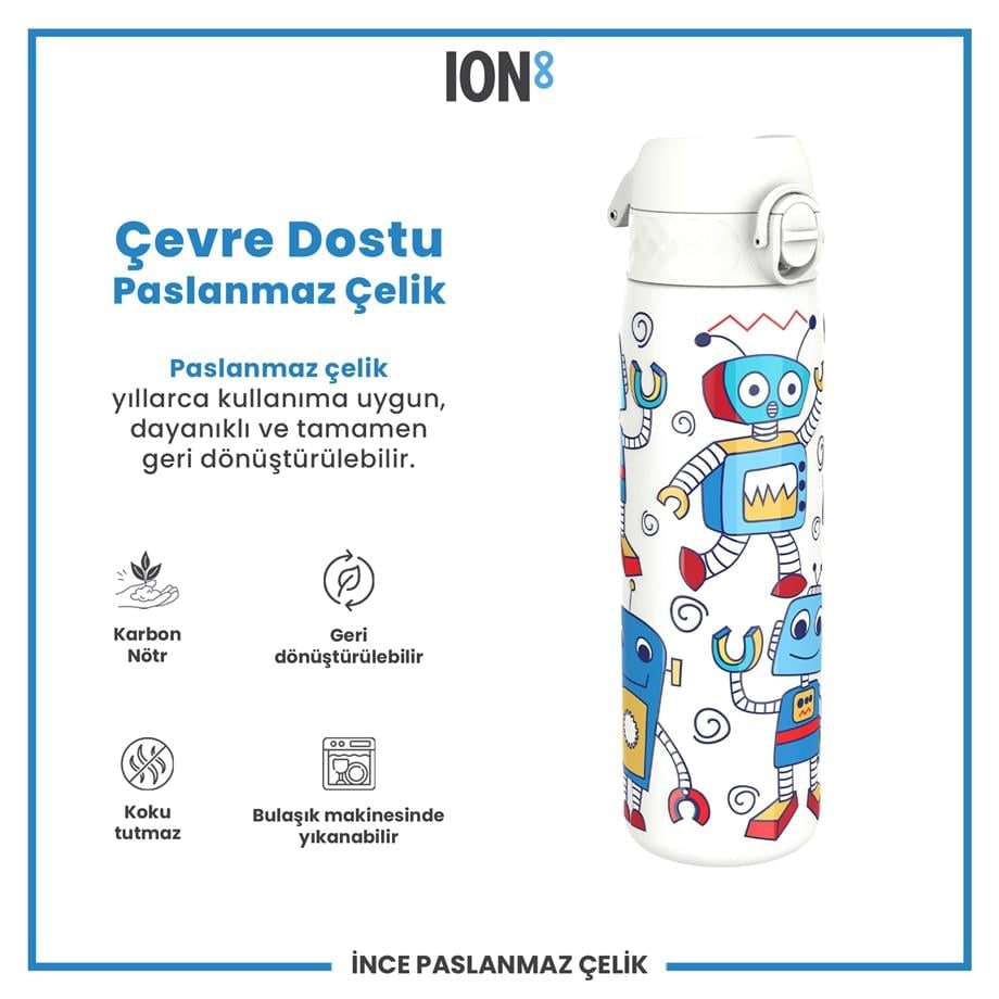 Paslanmaz Çelik İnce Suluk - Robotlar - 600 ml - Sızdırmaz
