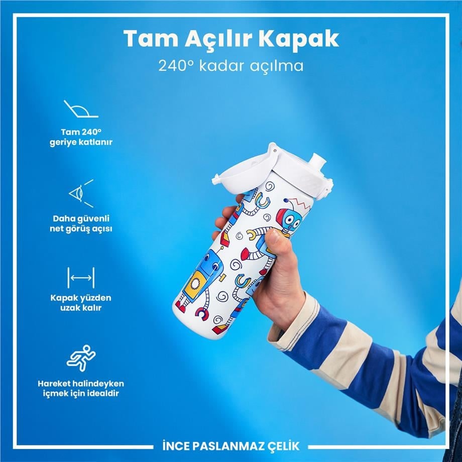 Paslanmaz Çelik İnce Suluk - Robotlar - 600 ml - Sızdırmaz