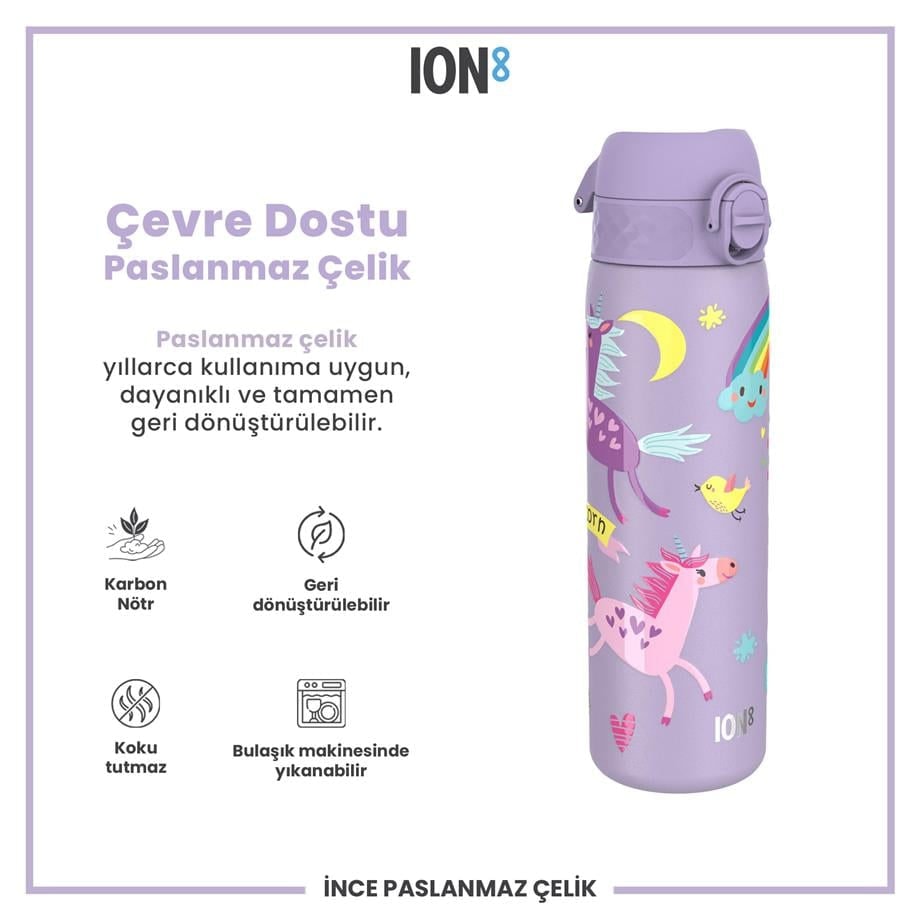 Paslanmaz Çelik İnce Suluk - Mor Unicorn - 600 ml - Sızdırmaz