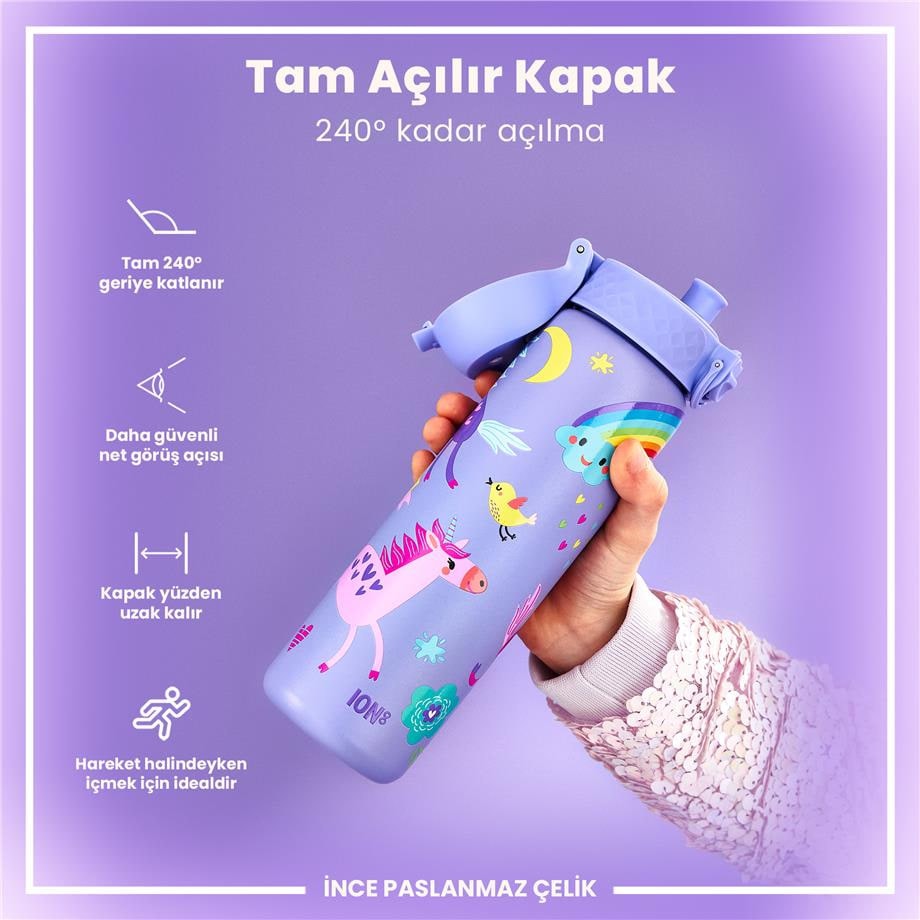 Paslanmaz Çelik İnce Suluk - Mor Unicorn - 600 ml - Sızdırmaz