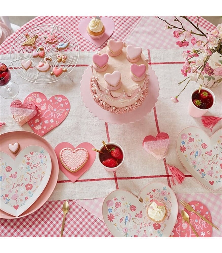 Valentine’s Heart Die Cut Plates - Desenli Kalp Tabak - 8'li