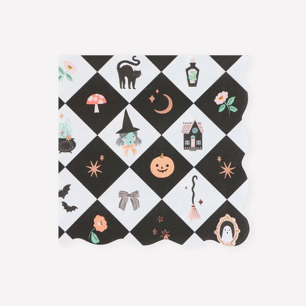 Halloween - Patchwork Desenli Cadılar Bayramı Büyük Peçete - L - 16 Adet
