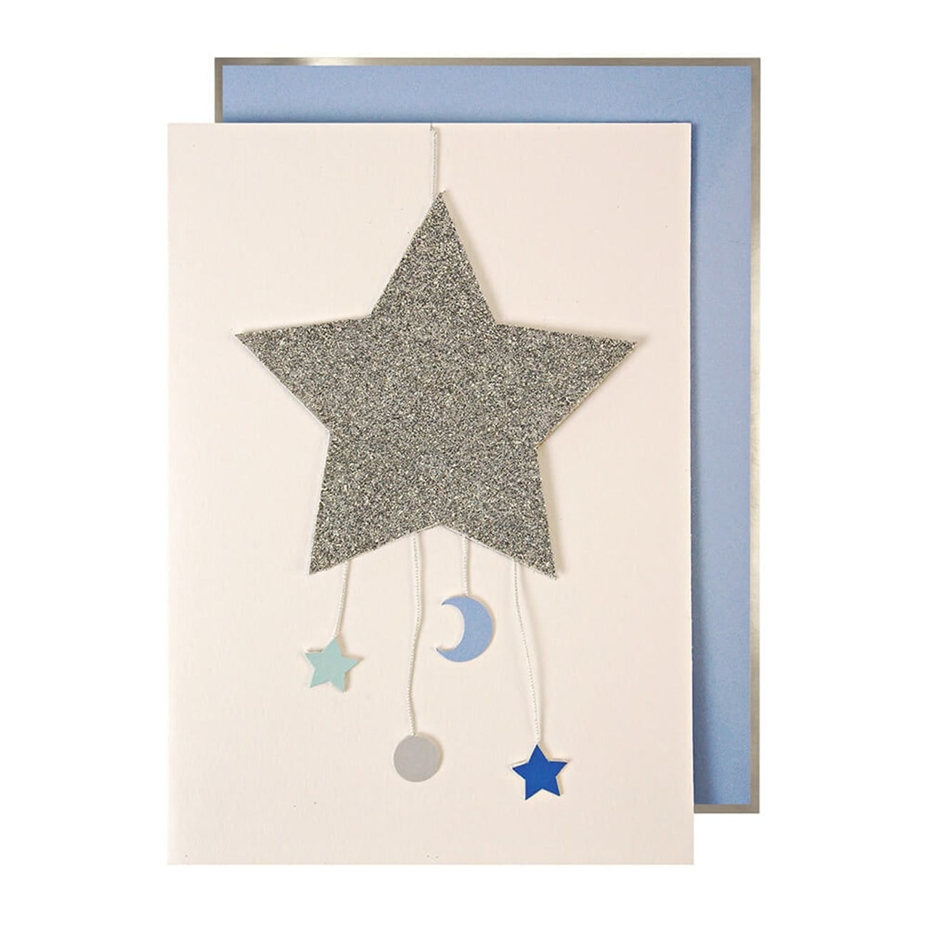 Baby Star Mobile Card - Ay & Yıldız Tebrik Kartı - Mavi