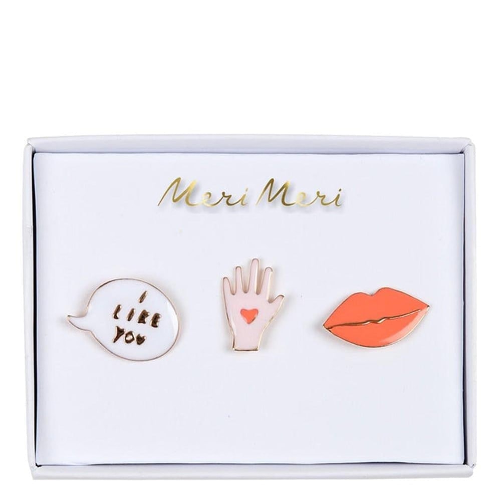 Lips, Hand & Bubble Enamel Pins - Dudak & El & I Like You Broşlar