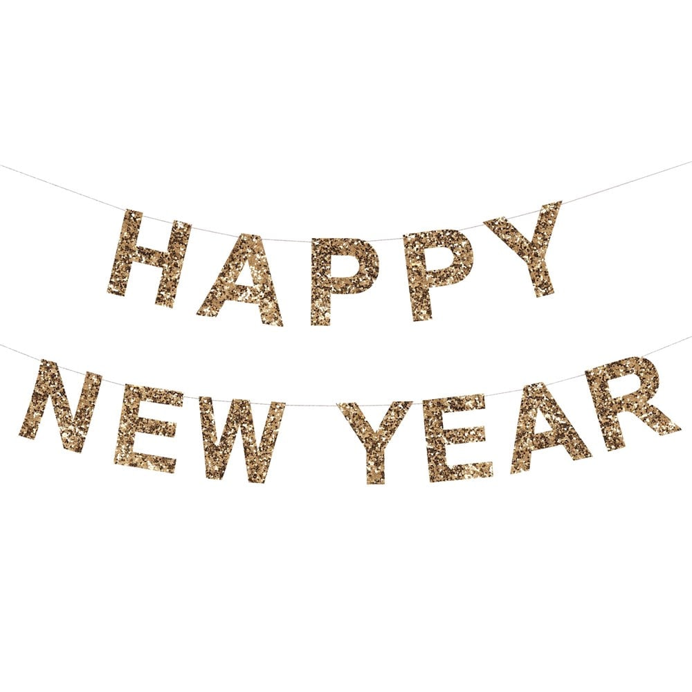 Gold Glitter Happy New Year Garland - Altın Simli Happy New Year Asılan Süs