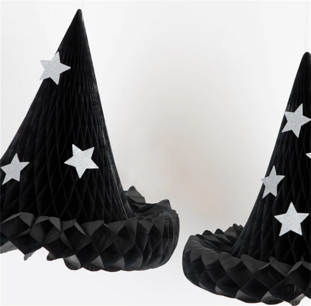 Hanging Honeycomb Witch Hat Decorations - Cadı Şapka Dekorları (3'lü)