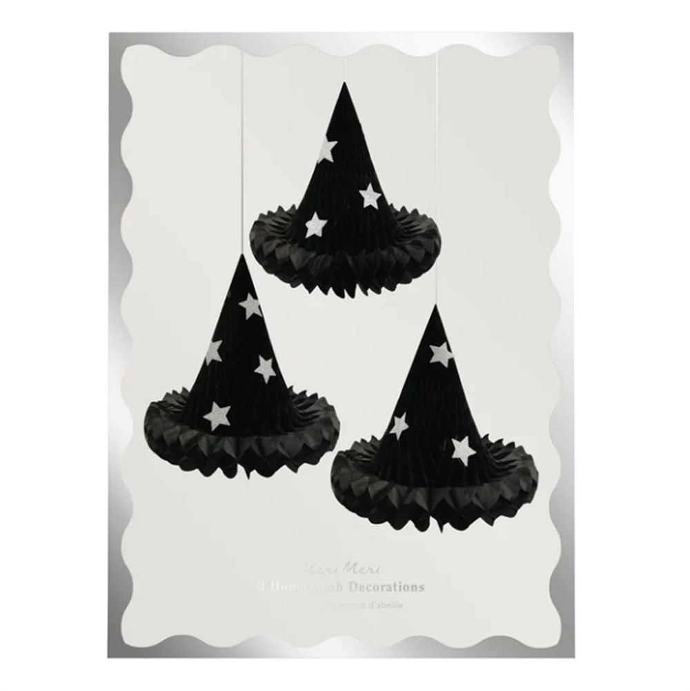 Hanging Honeycomb Witch Hat Decorations - Cadı Şapka Dekorları (3'lü)